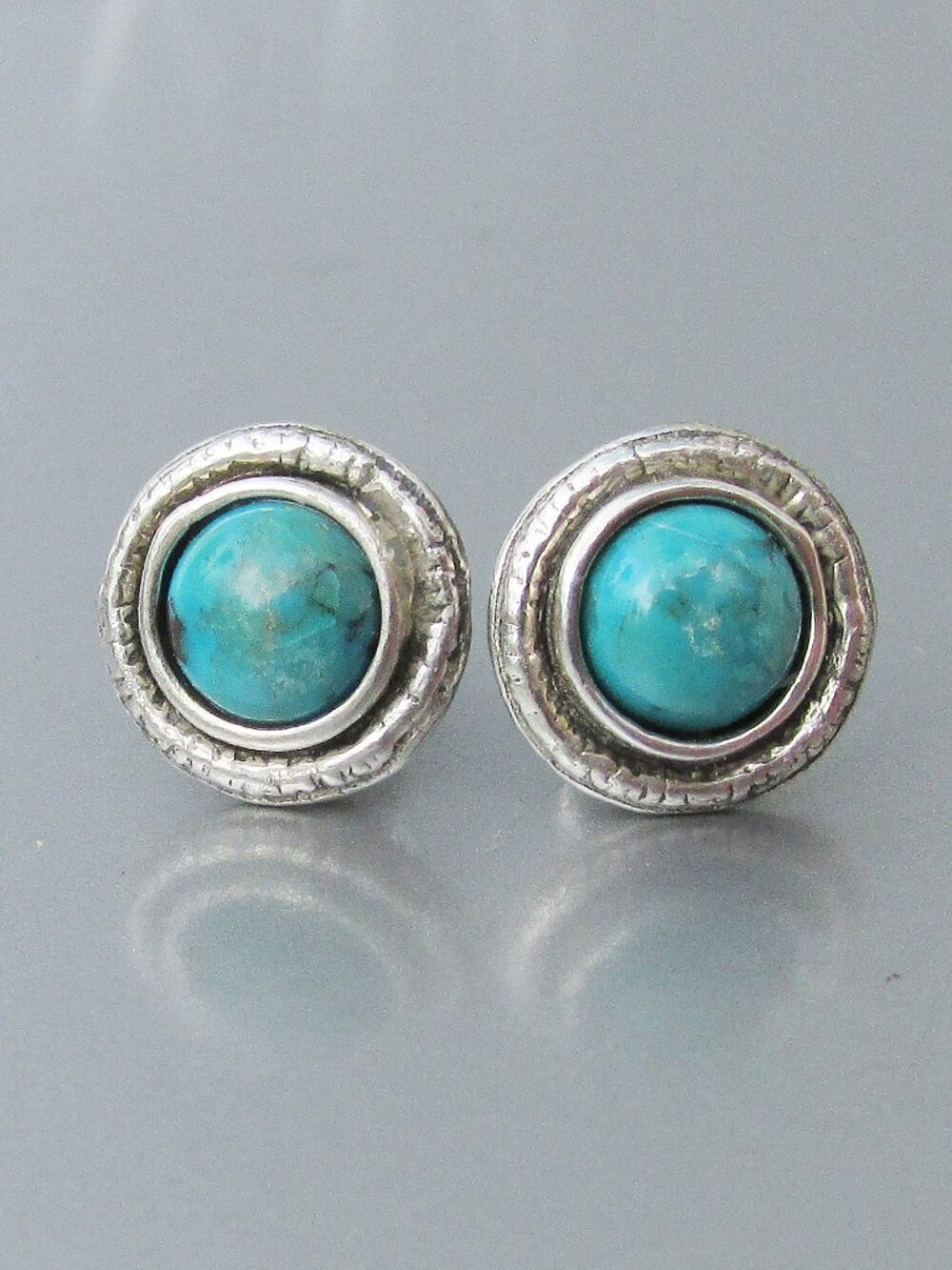 Vintage Signed DIDAE Shablool Israel Sterling Silver Turquoise Stud Earrings